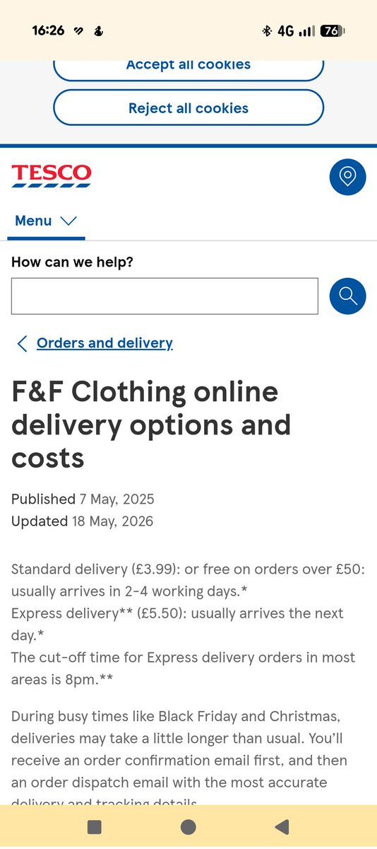 fatz68's tweet photo. @Tesco trying to order over £50 worth of clothes online and it still theres a charge for delivery what shall i do https://t.co/kYwvmzzVOU