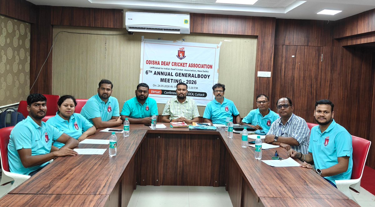 official_odca's tweet photo. ODISHA DEAF CRICKET ASSOCIATION (ODCA)

The 6th Annual General Body Meeting – 2026 of the Odisha Deaf Cricket Association was successfully held at the Conference Hall of OCA, Cuttack under the leadership of Sagarkanta Senapati, General Secretary of Odisha Deaf Cricket Association.

The meeting focused on the future development of Deaf cricket in Odisha, including budget planning, CSR support, player development, and strengthening the association for future growth. Several important decisions were taken to create more opportunities for deaf cricketers and to promote the continued growth and development of Deaf cricket at the state and national levels.

Members Present:-

Jyoti Ranjan Behera – President, ODCA
Priya Ranjan Sahu – Vice President, ODCA
Rajiv Mohanty – Treasurer, ODCA Apex Council
Deepak Kumar Pati – Executive Member
Susanta Kumar Dash – Executive Member
Sanjeeb Kumar Malla – Executive Member
Biswajit Hota – Executive Member
Swagatika Gouda – Women Executive Member

The meeting concluded successfully with a shared commitment towards unity, transparency, player welfare, and the bright future of Deaf cricket in Odisha.

#ODCA #IDCA #AGM2026 #DeafLeadership #Barabati 
#Cuttack #Future