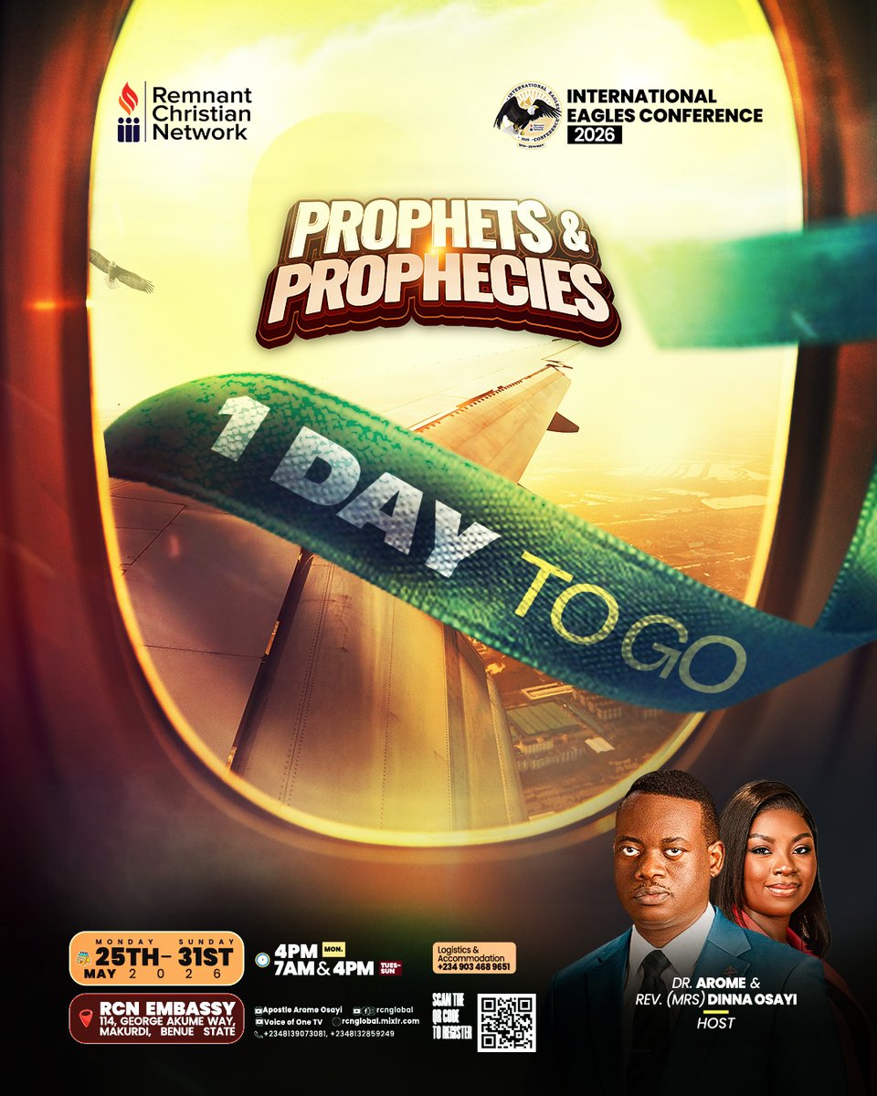 _rcnglobal's tweet photo. The journey is almost complete. Tomorrow, eagles from across the nations touch down in Makurdi and the International Eagles Conference 2026 begins. The word of the Lord is loaded and ready to be released over every life that walks through those doors. https://t.co/SadhId7F2T