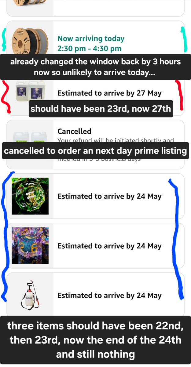 Soloflux's tweet photo. @JeffBezos @AmazonUK  How is this acceptable service? Three items pushed back 2 days in a row and now probably a 3rd. Another item pushed back by 4 days after choosing it specifically for next day. I should have gone into town for them. https://t.co/drKojCxdKg