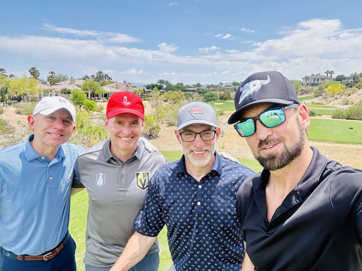DavidCGoucher's tweet photo. Nearly three years apart but still the same great fun with our friends Sean McDonough and @rayferraro21 at Red Rock Country Club. @ShaneHnidy. May 20, 2023. May 23, 2026. https://t.co/8FMlS2XBqZ