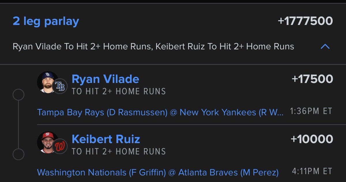CallMeRashad's tweet photo. Love these 2. HR friendly parks 
Especially Ryan V 
Yankee is the best. These odds are insane. Rec playing separate https://t.co/u2gUzCA4zt