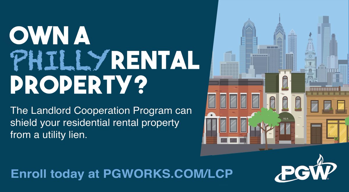 MyPGW's tweet photo. ATTENTION LANDLORDS: PGW’s Landlord Cooperation Program provides participating rental property owners protection from liens due to unpaid tenant gas bills &amp;  information on gas service, in exchange for access to their premises. Learn more: https://t.co/VzD6D0QMr2 https://t.co/KLsbDZ29kw