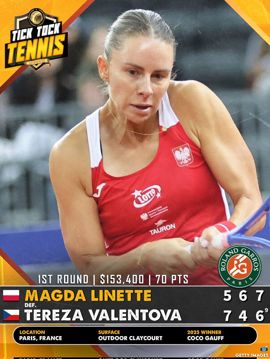 TickTockTennis's tweet photo. Pole in Position

It wasn't one of the marquee match-ups of Day 1, but it was definitely one of the most evenly matched.

So, it's no surprise that Magda Linette and Tereza Valentova went the distance in Paris today, with Linette coming out the winner, 5-7, 6-4, 7-6⁹. https://t.co/JQv3sbblIx