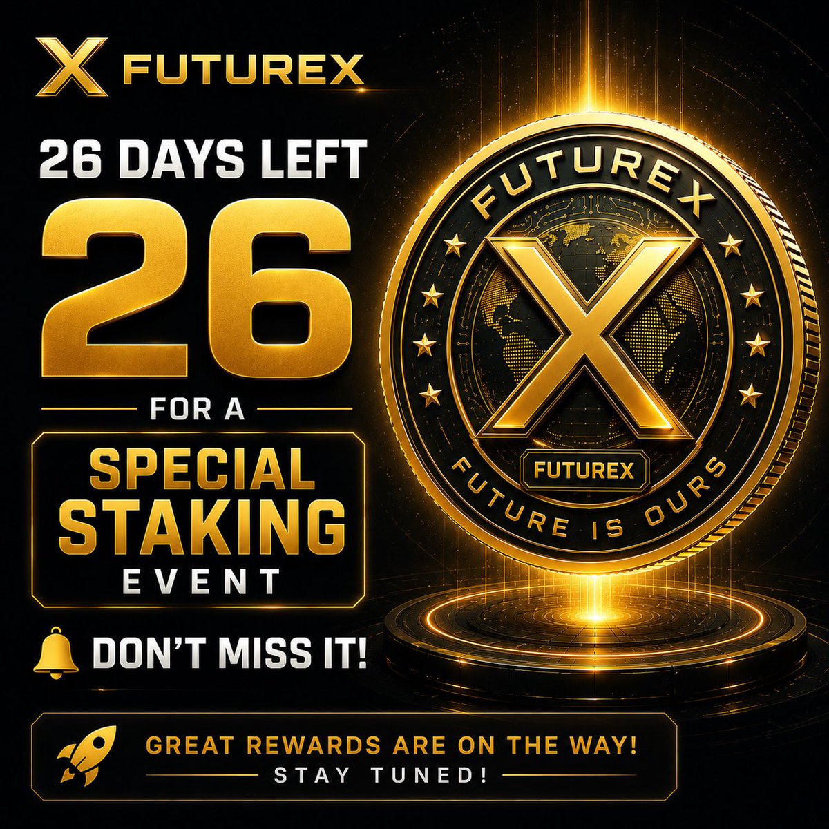 FutureXtoken1's tweet photo. 🚀 26 DAYS LEFT 🚀

A special FutureX staking event is coming soon 💎🔥  
Don’t miss this opportunity!

Big rewards are on the way 👀✨  
Stay tuned, FutureX community 🚀 https://t.co/qiyXmixovG