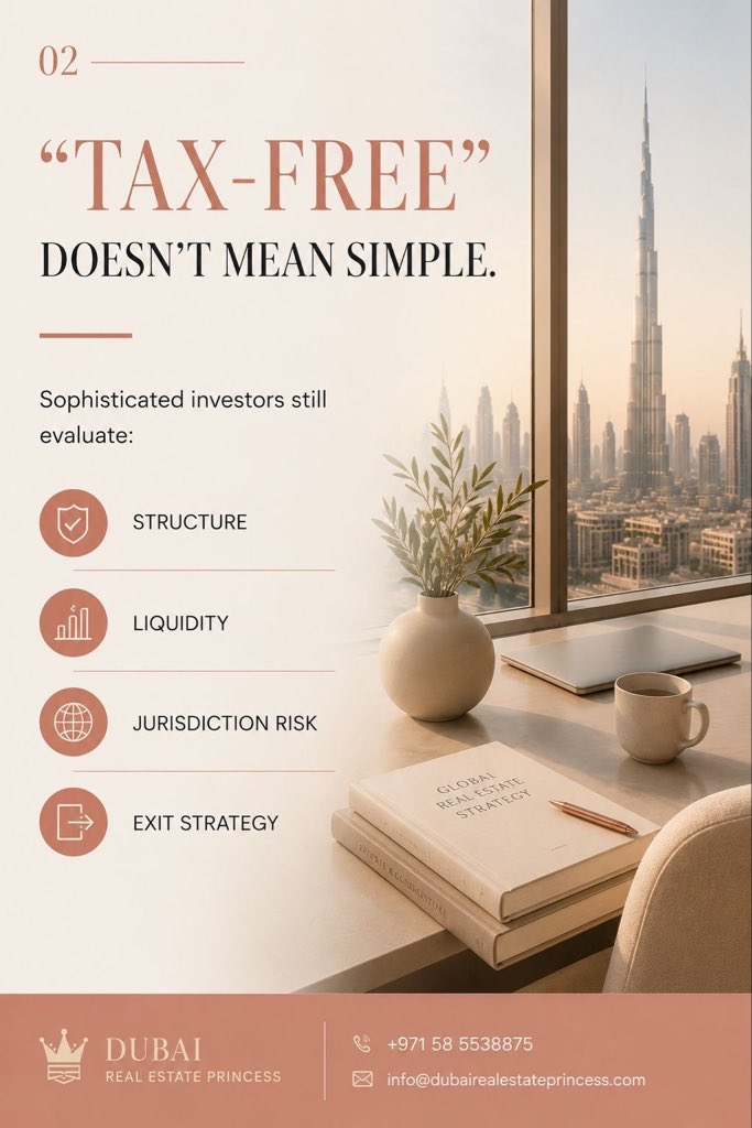 DXBESTATES's tweet photo. Most investors still misunderstand Dubai’s 0% capital gains advantage.

repositioning wealth into a jurisdiction built around mobility, retained capital, and long-term portfolio strategy.

Weak assets still fail here.

#DubaiInvestment #DubaiProperty #GlobalInvestors https://t.co/liAdiWuoKF