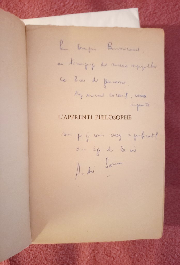 sylvain_laroze's tweet photo. @AndreCuvier Je n'ai que 2 livres d'AS. L'Apprenti philosophe me fut donné par un ami très cher (qui avait fait sa khâgne fin des années 50). Le second, acheté il y a peu (en raison du titre), 400 pages à la typo bien tassée (bibliothèque de Claude Mauriac qui s'est arrêté à la page 205). https://t.co/MfowgIQenO