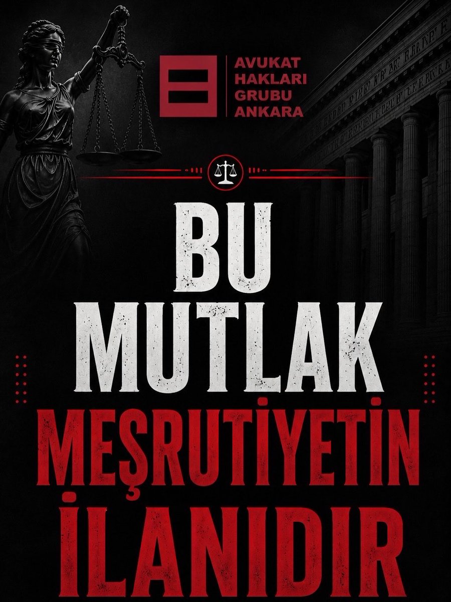AHGAnkara's tweet photo. Demokrasiyi ve hukuk devletini yok saymanın verdiği en büyük hasar toplumdaki tüm hakkaniyet kurallarının çiğnenmesidir.

Meşruiyetini, Gezi Parkı direnişinde kaybetmiş, ucuz bir tahakkümün yansımalarını yaşadığımızı daha önce de söylemiştik. 

Sizce “Sözün bittiği yerdeyiz!” açıklamalarını yapanları bırakma zamanı gelmedi mi? Daha kaç kez söz bitecek?

Dünya hukuk tarihinde örneği olmayan “Cumhurbaşkanlığı Hükümet Sistemi'nin" ucuz bir tiranlık girişimi olduğu ortadayken, hangi demokrasi bizi bir arada tutabilirdi ki?

Demokrasi, 2017 Referandumunda mühürsüz oylar sayıldığında vardı da bugün mü yok oldu?

Bu ülke topraklarının gördüğü en ilerici hukuk metni “İstanbul Sözleşmesi” bir gece vakti “idari bir işlemle” kaldırılırken olmayan hukuk güvenliği bugün mü geri geldi?

Bizim için Didem Yaylalı “katledildiğinde” sona ermiş olan hukuk devleti ile ilgili kim konuşuyorsa bilin ki o bu sisteme su taşıyordur.

Ebedi Cumhuriyetimizin eşit yurttaşlarına sesleniyoruz: bu kişilerden ve kurumlardan bağımsız, mutlak meşrutiyetin ilanıdır. 

Tekrarlıyoruz: “Silik bir çaresizlik de faşizme dâhildir”

TBB’yi ve Ankara Barosu’nu halkın ve hakkın yanına sokaklara davet ediyoruz.

Yurttaşların, demokratik haklarını sokakta aramak zorunda bırakanlar bu işin bizatihi sorumlusudur.