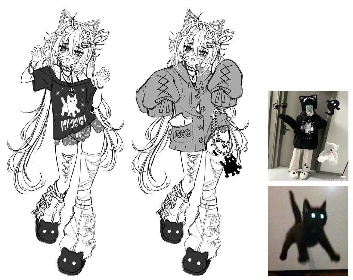 _MiuMiau's tweet photo. TWO adoptable designs up for presale!! DM me if you’re interested in either of them, Spino Gyaru and scared kitty! 🖤✨ https://t.co/rNKAfusW4Q