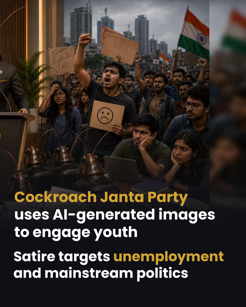 predict_365's tweet photo. India’s parody “Cockroach Janta Party” saw its website blocked after quickly amassing millions of followers with AI-generated content. The satire highlights youth discontent and online mobilization. Will the group bounce back online or face prolonged suppression? Predict the next move.

#india #predict365 #politicalsatire #youthmovements #ai