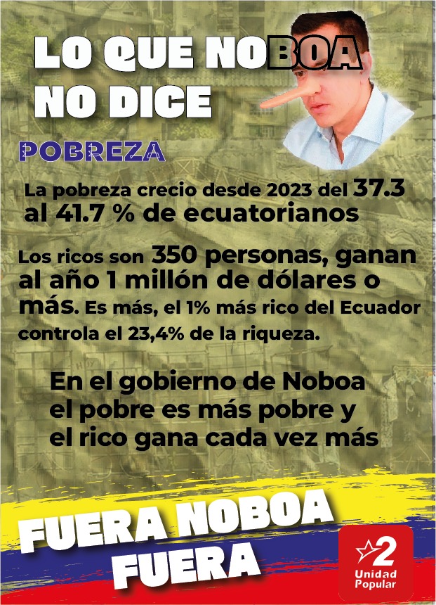 UnidadPopularE's tweet photo. #ElVerdaderoInformeEc @DanielNoboaOk miente la pobreza creció y los únicos que se enriquecen son los ricos el pobre cada vez más pobre #FueraNoboaFuera https://t.co/SKOlumMgiV