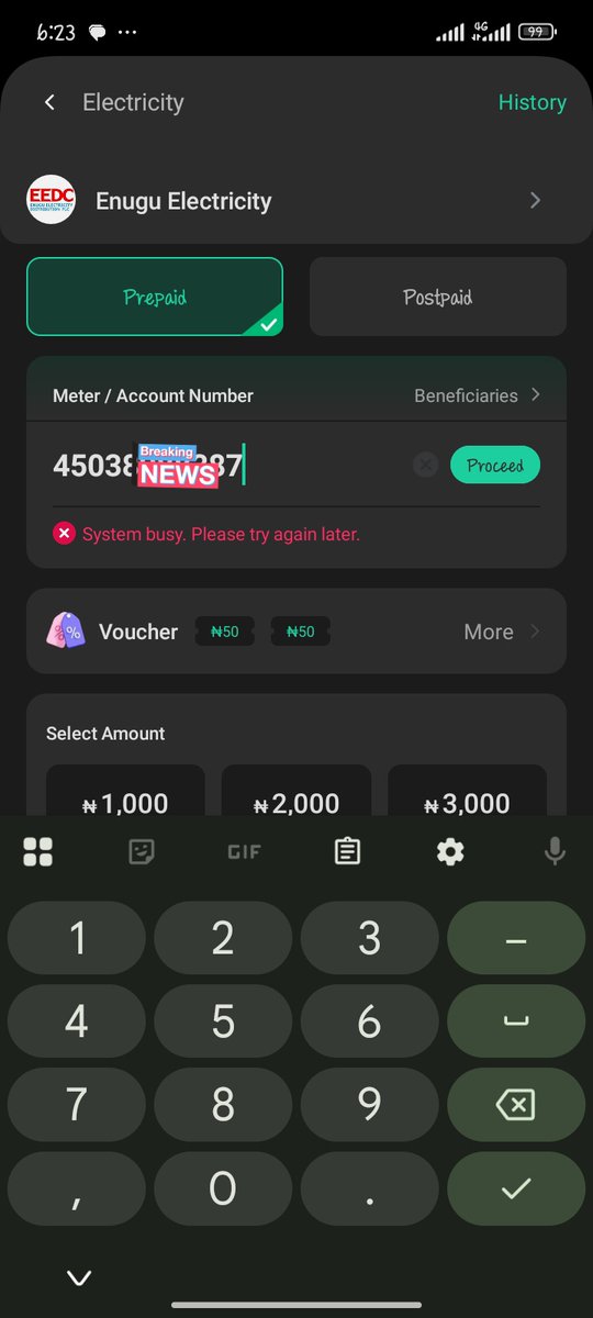 king_Elvis22's tweet photo. @EEDC_Nigeria what is the problem, we have been unable to recharge the prepaid since yesterday night here in Abakaliki. Keeps saying system busy. https://t.co/YV5DVU35cM