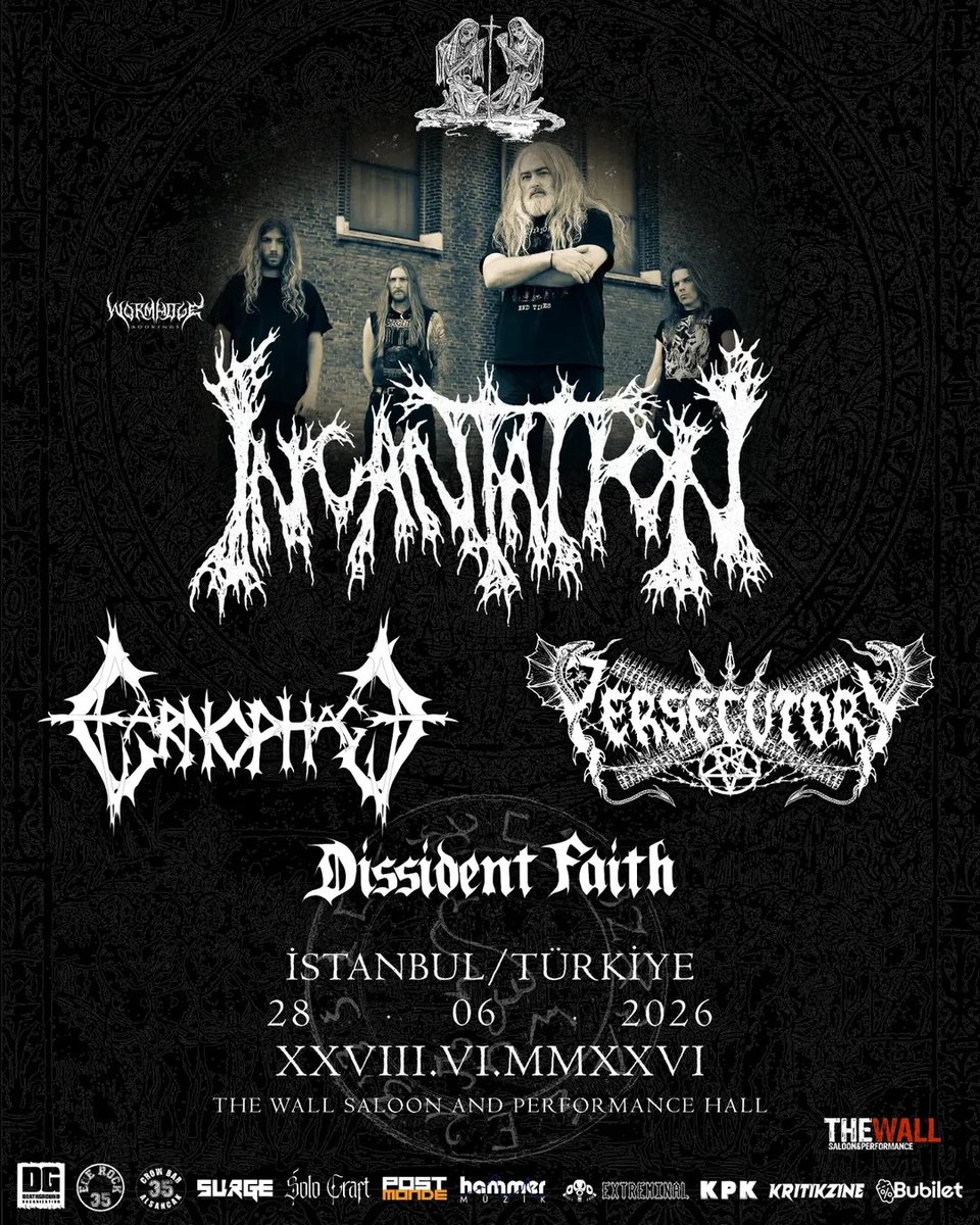 PostMonde's tweet photo. Ankara çıkışlı old school death metal grubu Dissident Faith ve Kadıköylü death / black metal grubu Persecutory 28 Haziran'da Incantation öncesi sahne alacak. Böylece katılımcılar aynı gün The Wall Saloon'da 4 grup izleyebilecek. https://t.co/XTsVCSr6P5