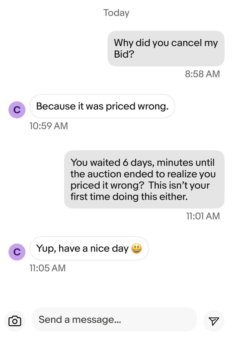 Mydixiewreck's tweet photo. @CardPurchaser @eBay 
From 1$ winning bid, to bid cancelled, auction relisted for $100 opening bid. https://t.co/ooS6m6VyKl