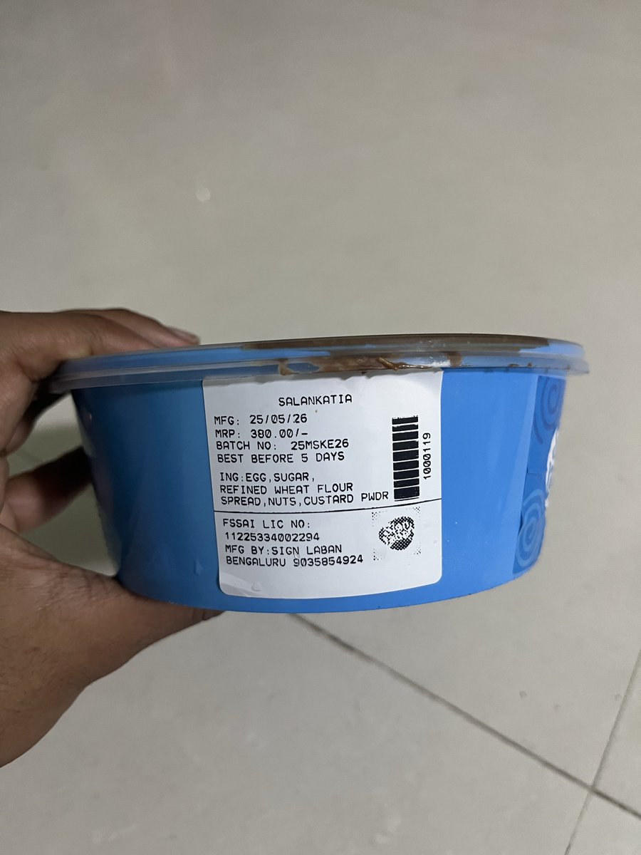 dpzd99's tweet photo. Bought a product today (May 24) with a manufacturing date of TOMORROW (May 25, 2026). How is this legal? Clear case of post-dating to artificially extend shelf life by "Sign Laban" in Bengaluru. Authorities, please investigate this blatant violation. https://t.co/MfnV8BOdoi