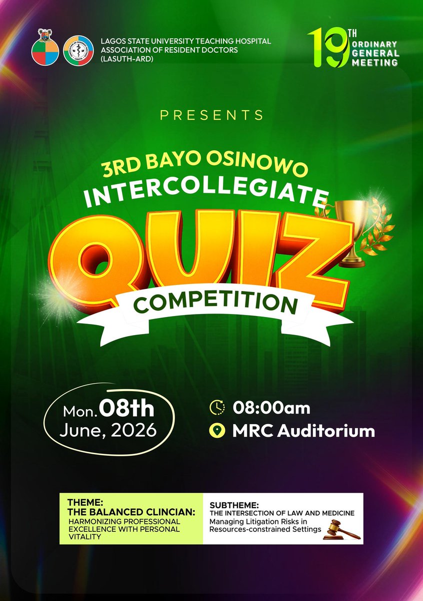 LASUTH_ARD's tweet photo. 📢 The 3rd Bayo Osinowo Foundation Intercollegiate Quiz Competition
 
Get ready for the 3rd edition of the Bayo Osinowo Intercollegiate Quiz Competition!  

Academic competition bringing together tertiary institutions to empower future leaders and promote intellectual engagement https://t.co/ukI9FHDsp1