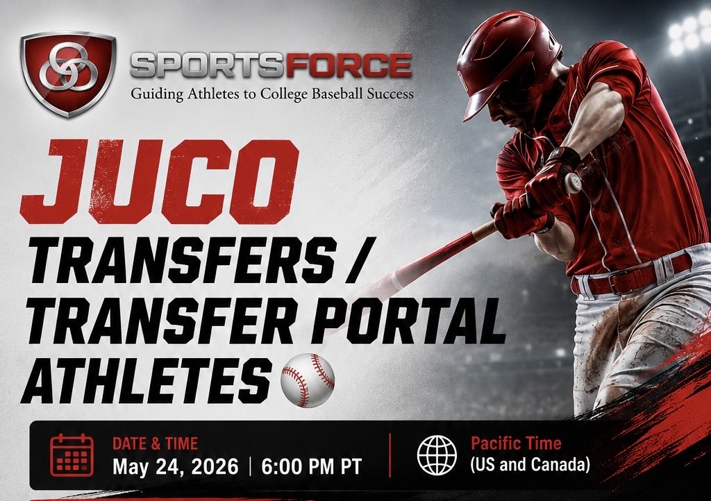 SportsForceBB's tweet photo. 🚨TONIGHT Sunday, May 24🚨
6PM PST / 9PM EST

⚠️JUCO players &amp; Transfer Portal athletes! 

Don’t miss this FREE masterclass: eligibility rules, NIL, portal windows &amp; more. 💰⚾️

DON’T MISS IT💯

Register now 👇 
https://t.co/hG8e56iqHW https://t.co/lsMpIYOFVi