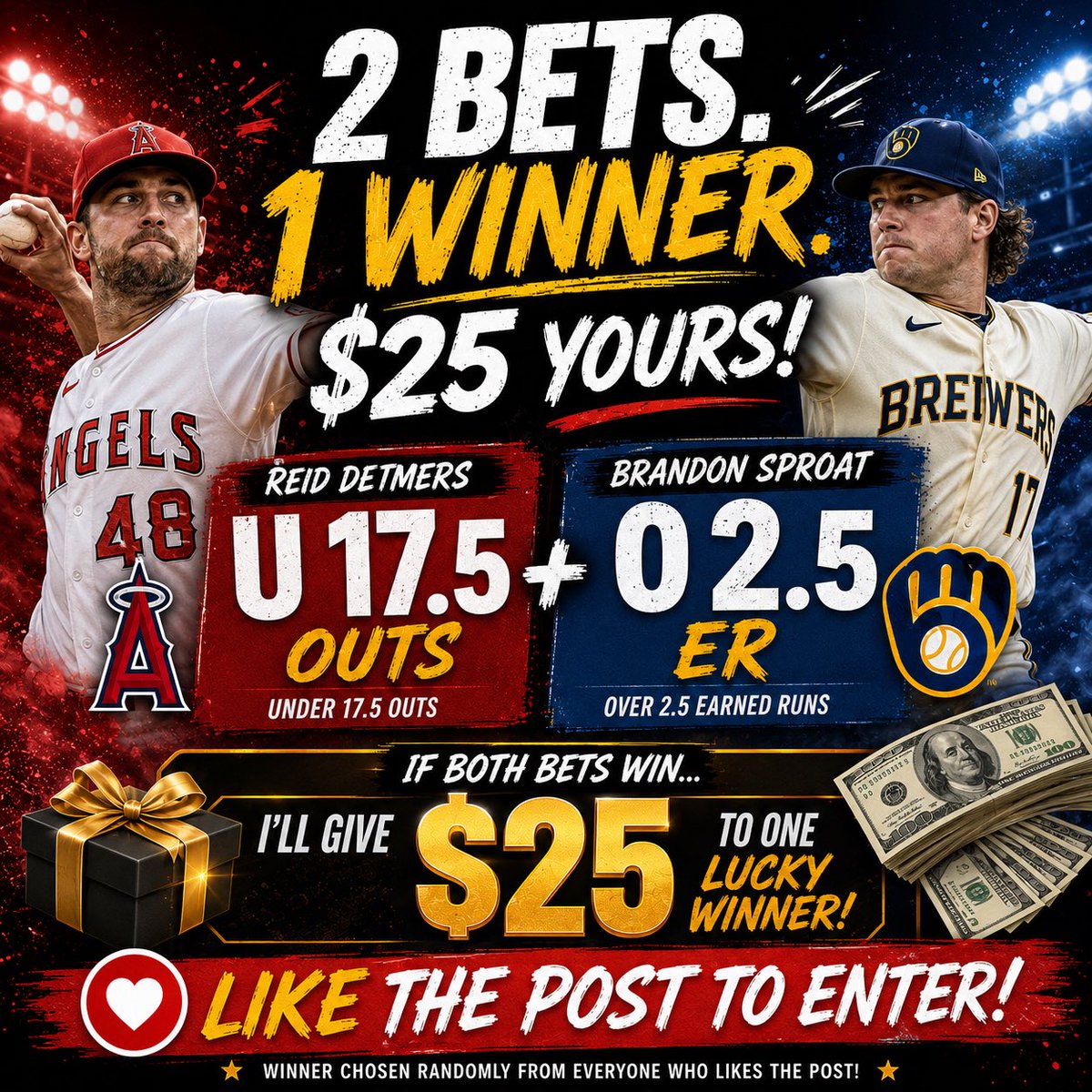 myMLB_Picks's tweet photo. $25 to a random 💛+RT if we sweep!💰

The train is about to leave‼️
Hop on board!
🚂💨💨💨

Let’s have a day!🍀

Reid Detmers “U” 17.5 Outs
Brandon Sproat “O” 2.5 ER https://t.co/pMjHAAu1Bu