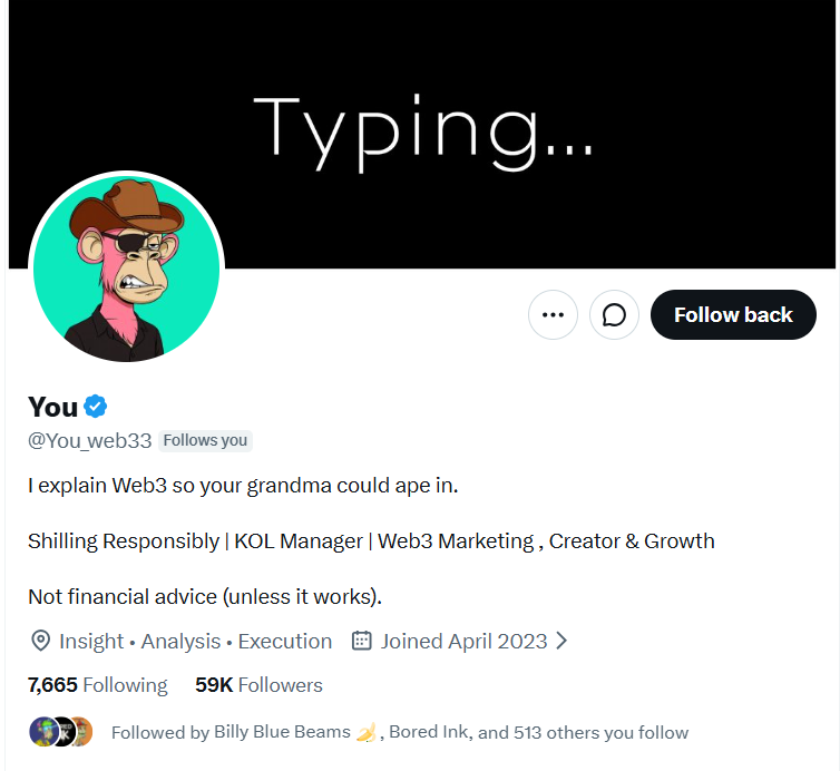 AlertApes's tweet photo. FAKE APE ALERT: @You_web33

Ape does not exist in the BAYC. Posing as an ape. History of using Apes that do not exist to farm engagement.

Stay cautious and report via X.

Check your mutuals. Tell your fellow apes to beware.

Don't trust. Verify. Stay alert! https://t.co/nn33lMNIiv