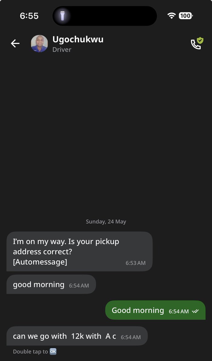 woleisaiah's tweet photo. @inDrive is this the kind of driver that you have on your app now? This guy requested extra because he will turn on the AC like that’s not a requirement. This is disappointing to say the least like he won’t also ride inside the vehicle with the AC on. https://t.co/Ju87nGVIfy