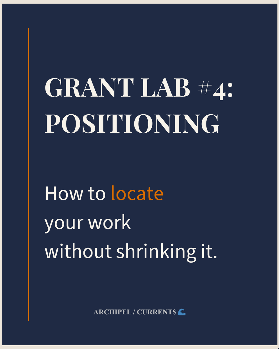 carawaterfall's tweet photo. 🌊 Grant Lab #4 is live.
Positioning isn't branding.
It's helping a reader understand where the work sits, what conversation it enters —and what it changes. 
Strong work still needs coordinates.
Read → https://t.co/E6HzEUWSKA
#GrantLab #Archipel #CreativePractice #PoetryCommunity #ArtsFunding