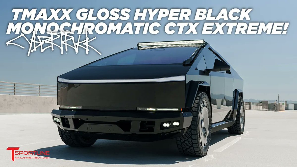 TSportline's tweet photo. Total BLACKOUT!  Never gets old, #TSportline custom @cybertruck in max black, PPF / 24" Forged CTM / CTX Bumpers/Custom Interior &amp; More!
https://t.co/pI65dFGK1c https://t.co/1Rn6pU8tUq
