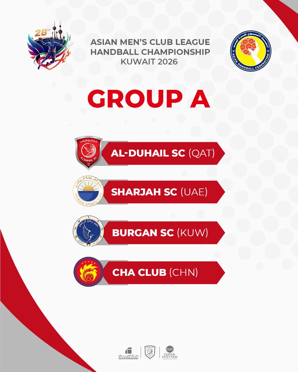 DuhailSC's tweet photo. 🔴 جدول مباريات #الدحيل في الدور التمهيدي لمنافسات البطولة الآسيوية الـ28 للأندية لكرة اليد للرجال.

#آسيوية_أندية_اليد
الكويت 🇰🇼 - يونيو 2026 https://t.co/beB3zgWn1F
