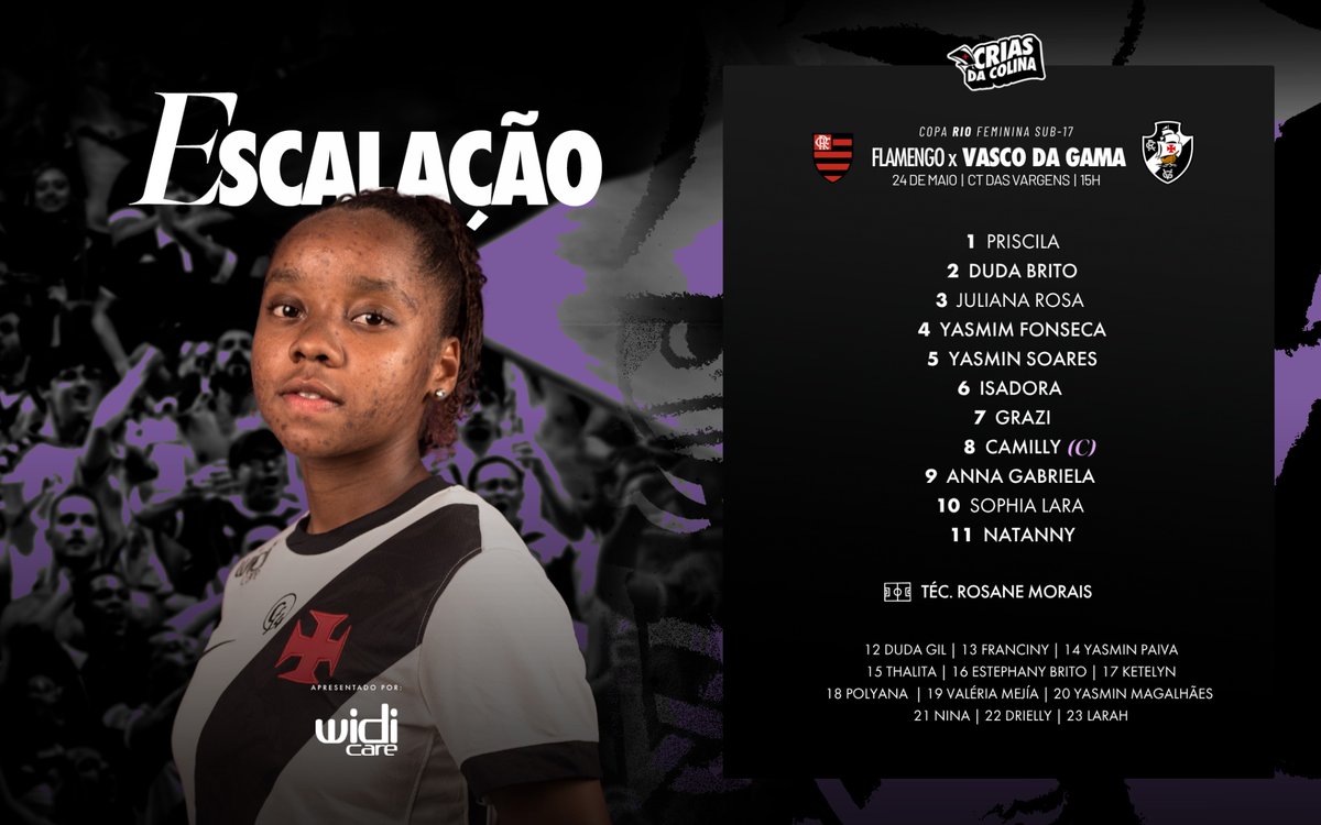 vasco_feminino's tweet photo. 🔢 Enumeradas e escaladas! Confira o onze inicial das #CriasDaColina para o clássico 🫡💢

📺 O mandante não transmitirá a partida 

#flaxVAS
#CopaRioFemininaSub17
#VascoDaGama https://t.co/M2oyPLMymY