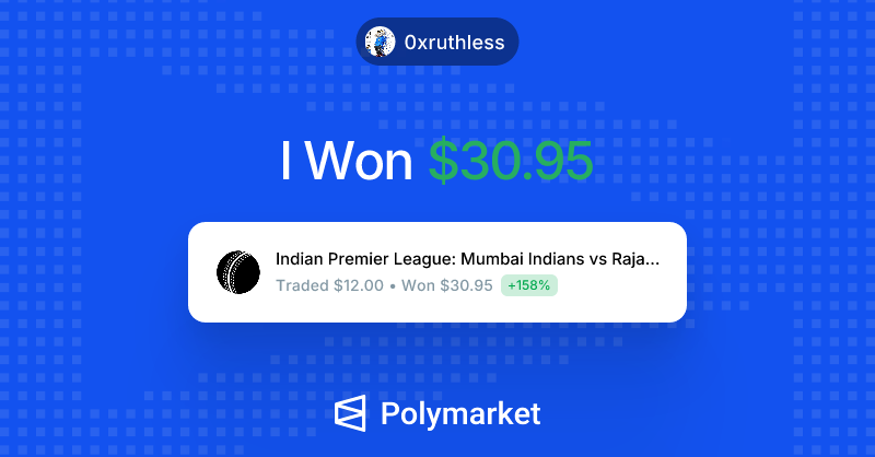 0xruthless's tweet photo. I just won $30.95 on @Polymarket!

Join me and put your money where your mouth is: https://t.co/MydaVivw3H https://t.co/H8ieDljEIT