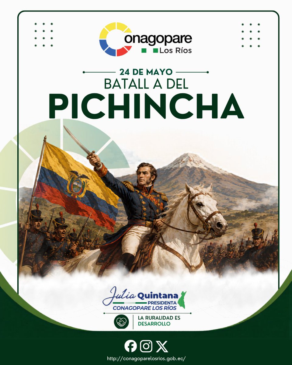 ConagopareLR's tweet photo. Hoy conmemoramos el 24 de Mayo, fecha histórica que marcó la libertad e independencia del Ecuador. Desde #CONAGOPARELosRioos rendimos homenaje a los héroes de la Batalla del Pichincha, ejemplo de valentía y compromiso con la patria. 🇪🇨 https://t.co/ggvKtTxvOu