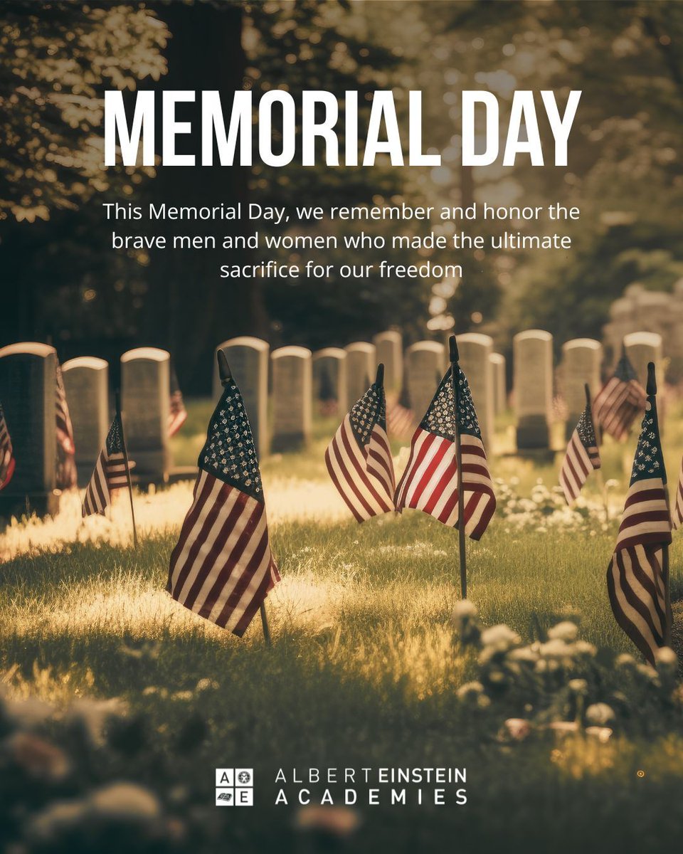AEAcademies's tweet photo. Reminder: No school on Monday, May 25 in observance of Memorial Day.
There will be no school on Monday, May 25 due to the Memorial Day holiday. Both AEA campuses will be closed. Classes resume on Tuesday, May 26. https://t.co/y9hETR5vZb