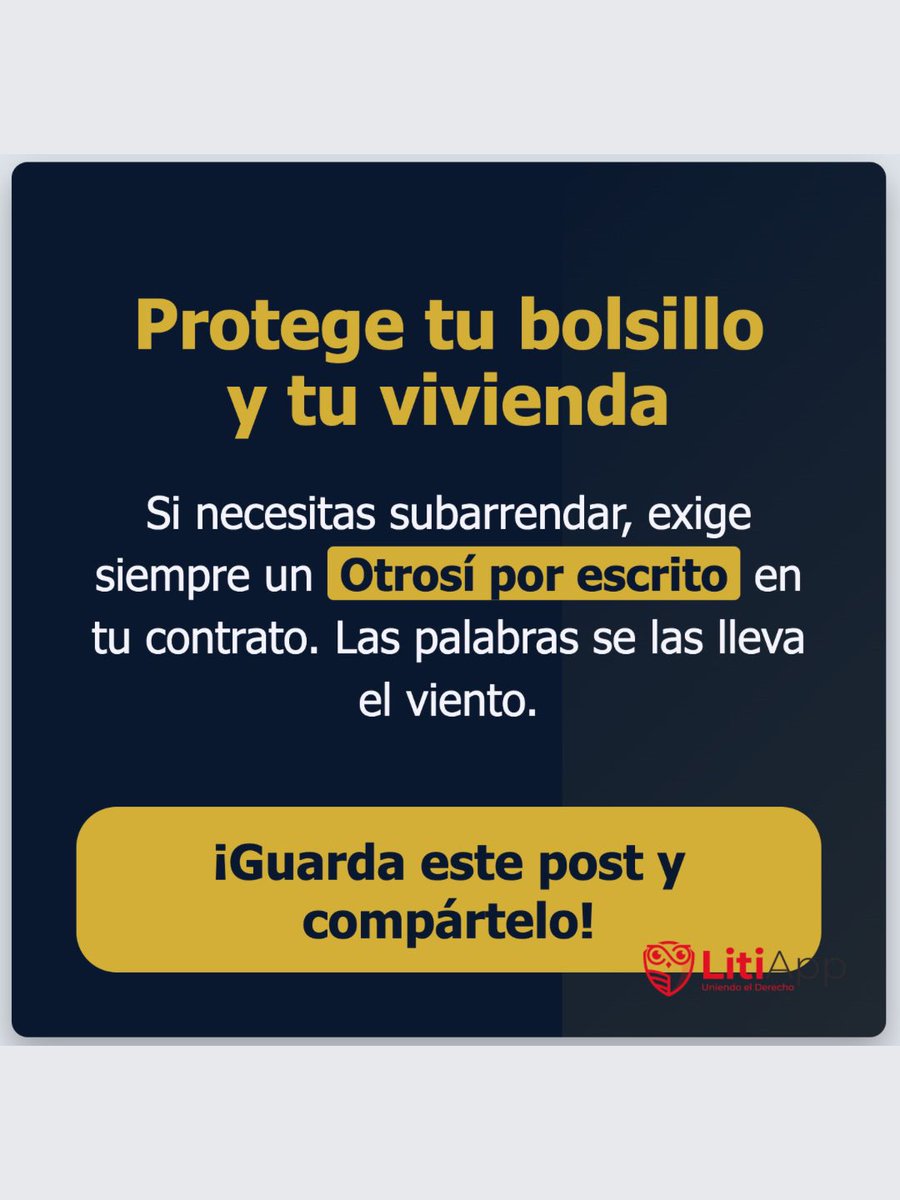 litiapp's tweet photo. Hacerlo sin permiso trae tres consecuencias legales severas para el inquilino principal:  
1️⃣ Terminación unilateral del contrato de arrendamiento con justa causa.
2️⃣ Demanda civil mediante proceso de restitución de inmueble arrendado.
3️⃣ Cobro de la cláusula penal. https://t.co/ELPJBLAeOm