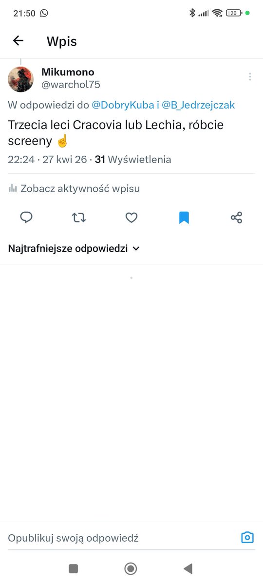 warchol75's tweet photo. @B_Jedrzejczak Nie no panie Bartku ja wiedziałem 😉 https://t.co/ZTJTiCZcCj