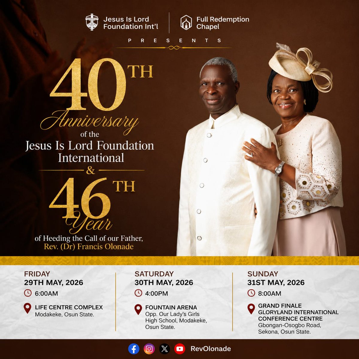 RevOlonade's tweet photo. A Legacy of Grace! A Journey of Impact! A Celebration of God's Faithfulness! 

#JILFIAt40
#RevOlonade
#FullRedemptionChapel
#AnniversaryCelebration
#JesusEmbassy https://t.co/ETKZnFaJEr