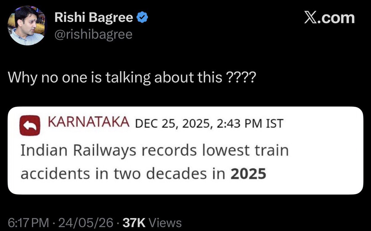 TARUNspeakss's tweet photo. Responsibility for Train accidents      ❌

Credit for low train accidents               ✅

Ashwini Vaishnaw and his chamcha Bakree for you!! https://t.co/vWiY8EKS7N