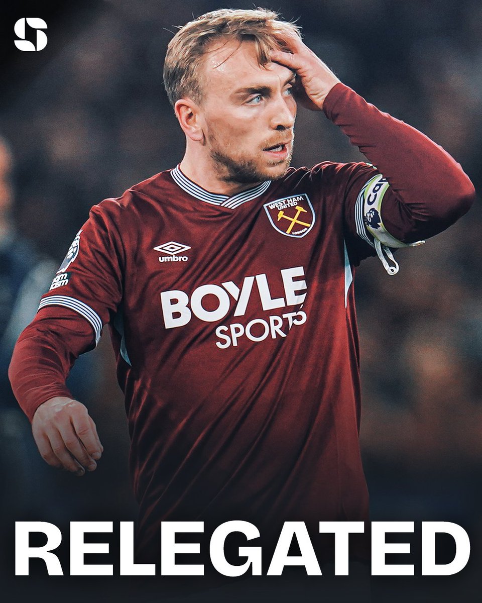 Squawka's tweet photo. OFFICIAL: West Ham have been relegated from the Premier League. ⬇️ https://t.co/KcGMj47x1c