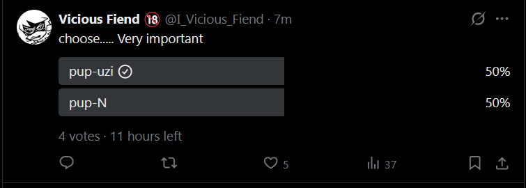 CJSparr03356267's tweet photo. @I_Vicious_Fiend Perfectly balanced as all things should be, but in all seriousness either, I just chose Uzi cause I've seen some Pupzi recently and it's really good, and I wanna see more https://t.co/64u4hGW17a