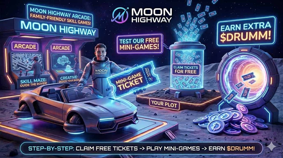 MoonHighwayHQ's tweet photo. 🕹️ Play &amp; Have Fun: Use your Tickets to enter our exciting mini-games.  💰 Earn Extra $DRUMM: Play, score high, and convert your tickets/winnings into real $DRUMM tokens!  It’s fast, it’s fun, and absolutely free https://t.co/HKFfPgLd64