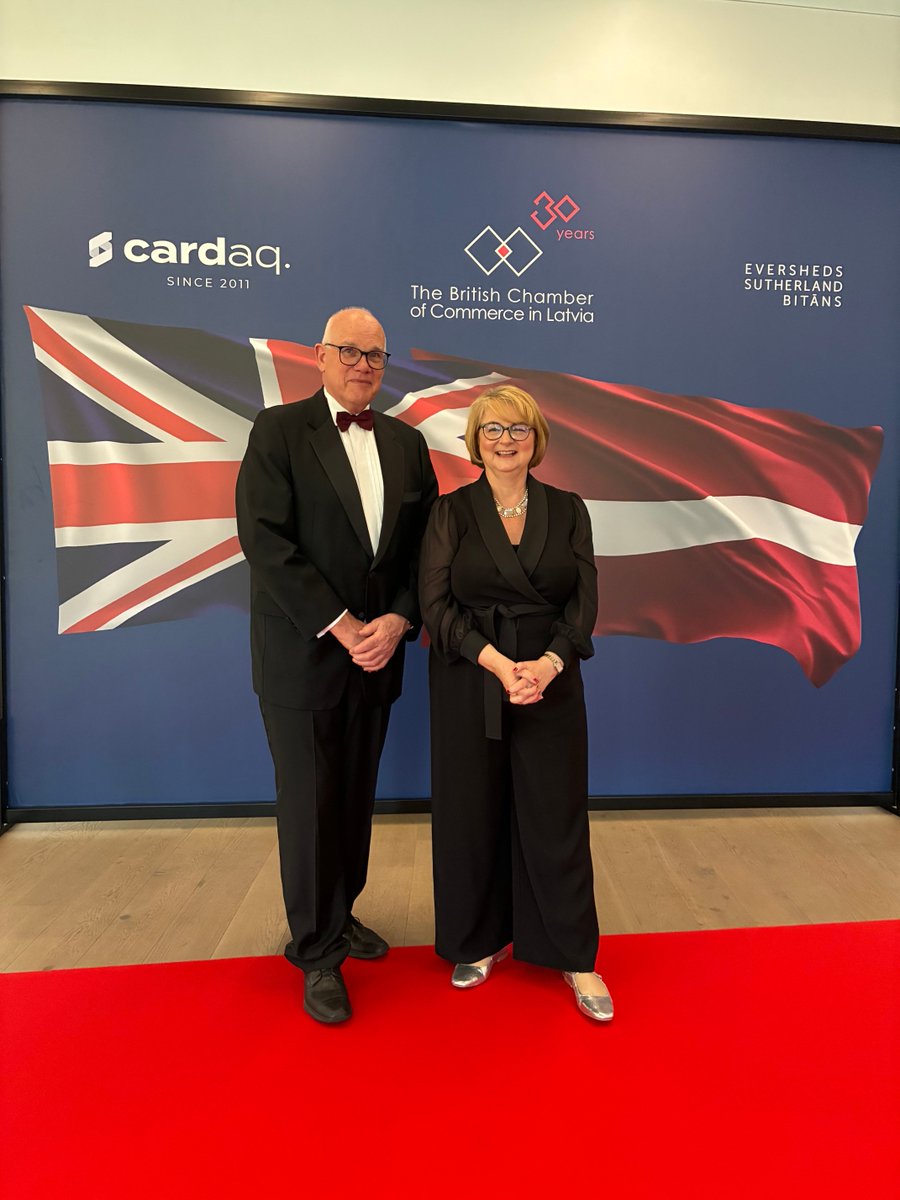 KathyLeachFCDO's tweet photo. Brilliant 30th anniversary of the British Chamber of Commerce in Latvia. From Baltic amber in pre-Norman Britain to timber traded from the Hanseatic port of Riga in C13th, through to investments &amp; trade today in fintech, cutting edge fibreglass, defence tech and green energy. https://t.co/silPCVDMvz