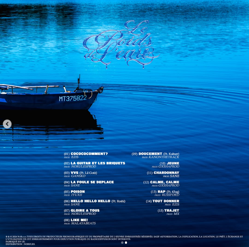 16x16FR's tweet photo. #TRACKLIST : Découvre la tracklist du projet "Le poids de l'eau Vol.1", de Kabbsky à paraître le 29 Mai !
Feats : @1lilgotit , @captaineroshi , @63wog &amp; #Kulturr 
@kabb92 https://t.co/BYcDoymPGw