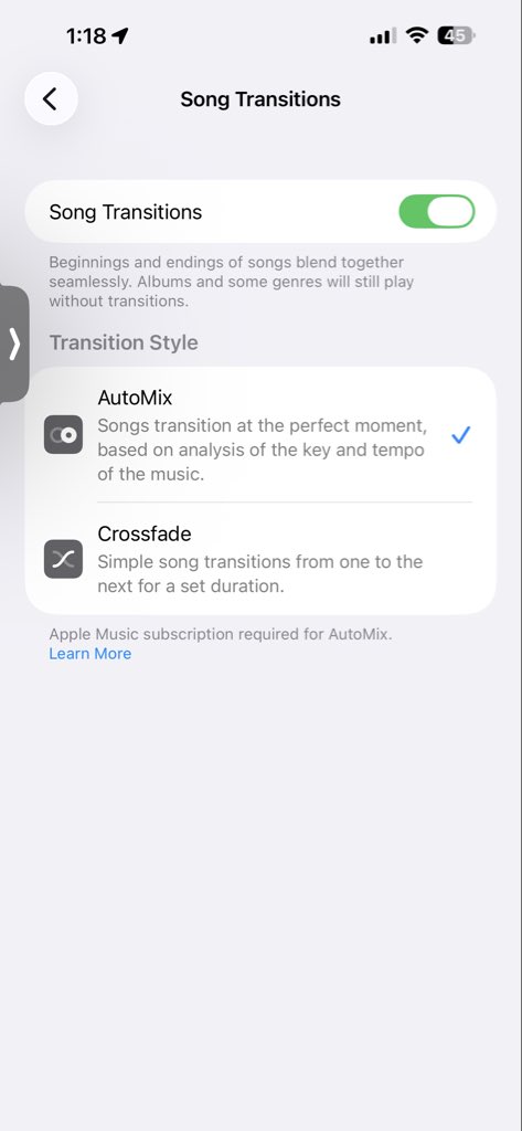 IamMicYoung's tweet photo. @AriTheDon Apple Music → Profile → Settings → Song Transitions → Toggle Off. https://t.co/rVMPwcer6g
