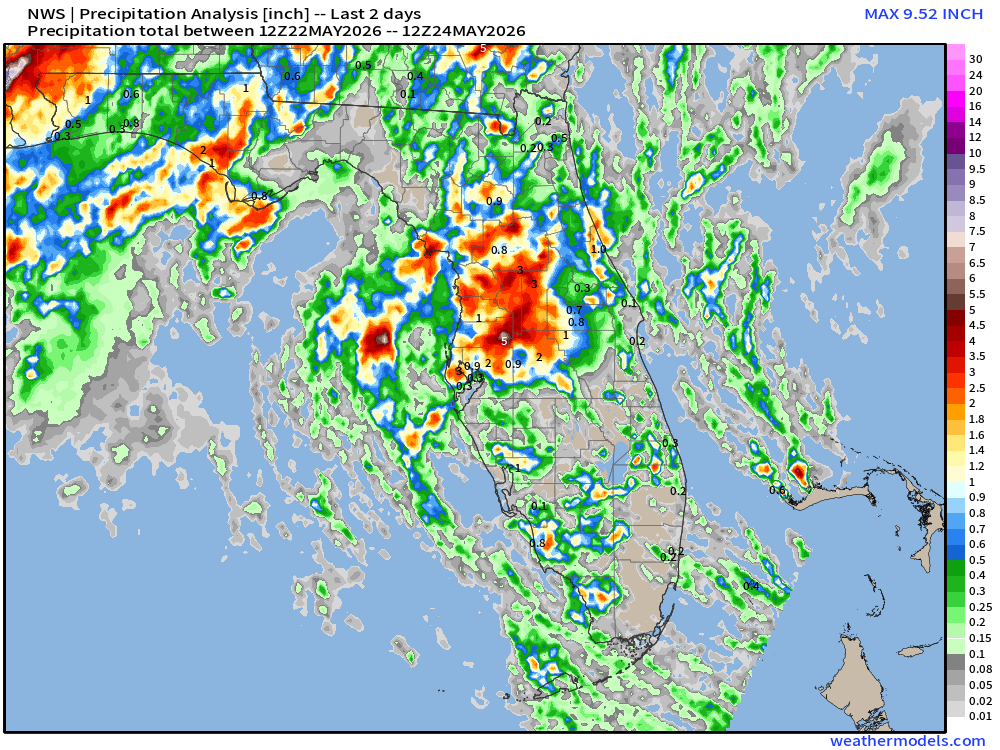 flimpct's tweet photo. Some impressive totals from the last two days. A lot of this is from last night's heavy thunderstorms. We start chipping away at the drought these next couple of weeks.
#WxUpdate
#FLWX π΄
#CentralFLWX
π‘βοΈβοΈ https://t.co/C3ibCms5ed