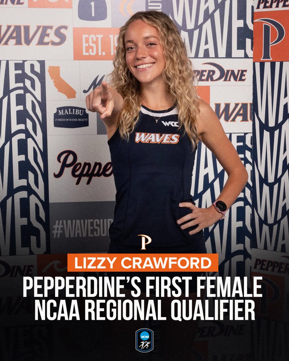 NCAATrackField's tweet photo. Lizzy Crawford makes history 🌊
Pepperdine’s FIRST female NCAA regional qualifier and just the SECOND EVER in program history 🙌 

#NCAATF x @PepperdineXCTR https://t.co/FRN87M5f7z