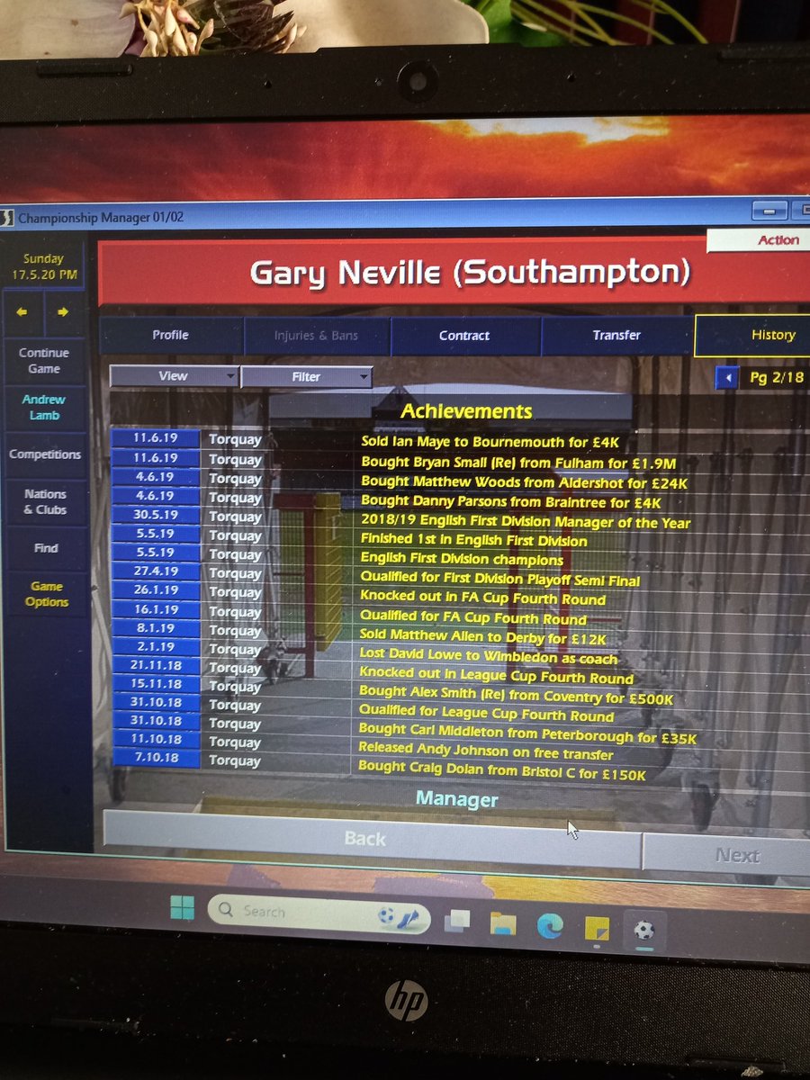 Andylamb11's tweet photo. So Gary Neville takes Torquay to the Premier, leaves to take over recent (multipe time) Champions Ipswich, gets sacked, becomes Southampton boss, and all three get relegated! Only in #CM0102 https://t.co/pvkkTOo8jW