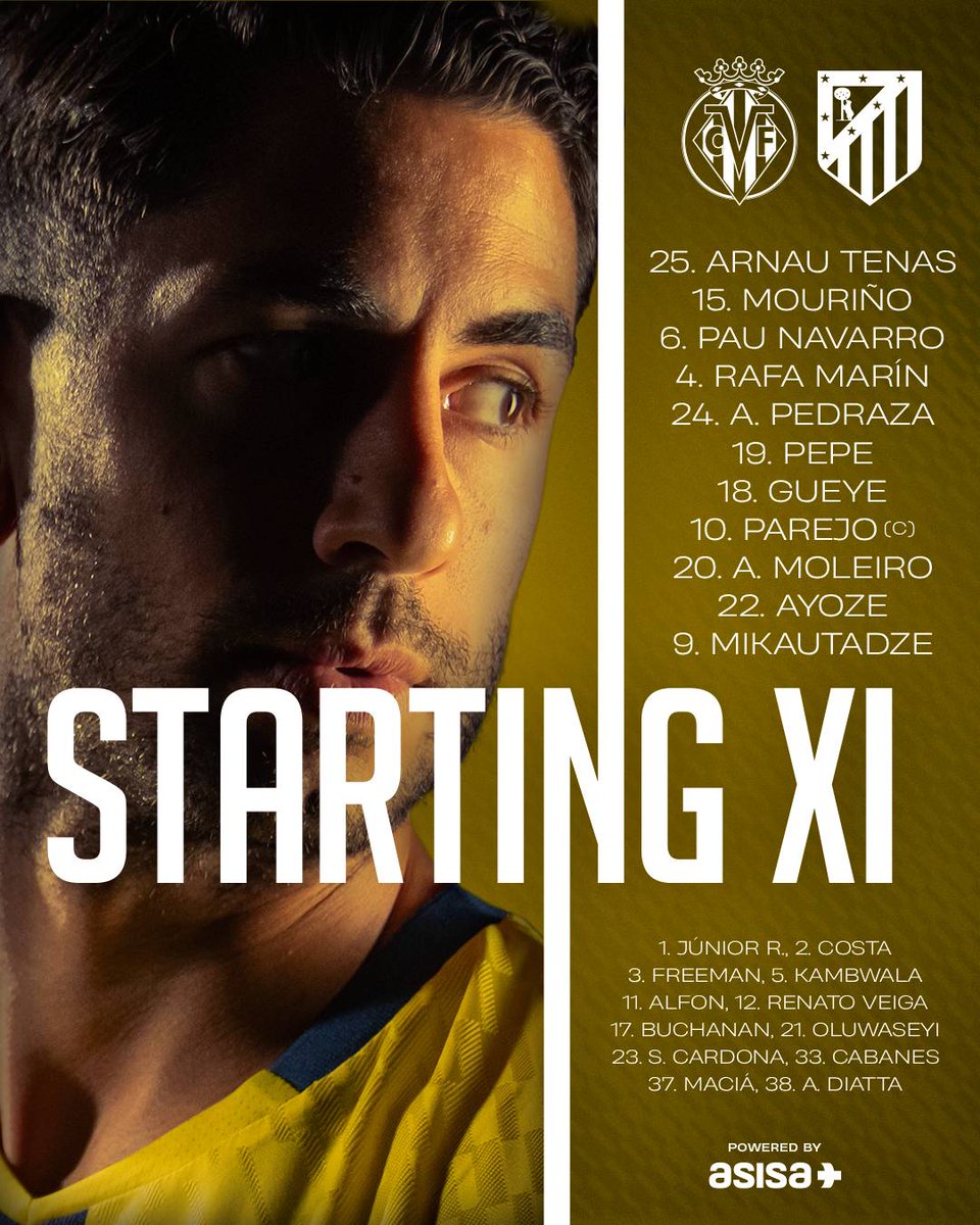 VillarrealCF's tweet photo. 🟡 𝐎𝐍𝐂𝐄 𝐈𝐍𝐈𝐂𝐈𝐀𝐋 🟡

#VillarrealAtleti https://t.co/3fTPsRMgUv