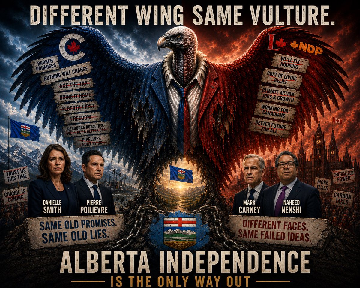xllenial's tweet photo. Different wing same vulture!!! Time to wake up! #AlbertaIndependance https://t.co/1VHJVXU34A