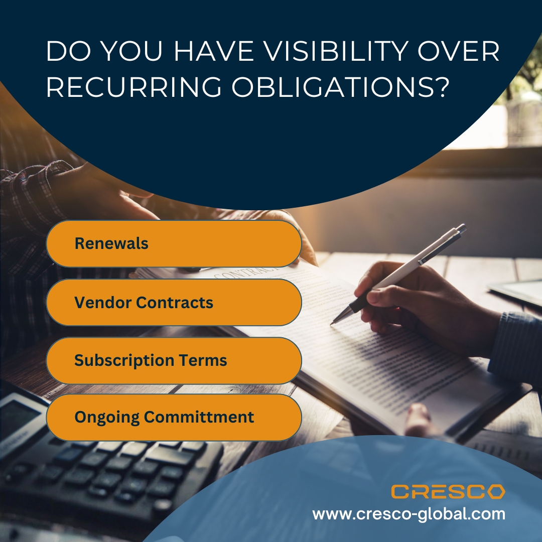 CrescoGlobal's tweet photo. How much visibility does your company have over recurring contracts & subscriptions?
As businesses scale, fragmented renewals, vendor terms, and obligations create operational blind spots.
https://t.co/Pt31podPWU
#ContractManagement #OperationalControl #BPO #GlobalBusiness https://t.co/HcTMxnWPWK