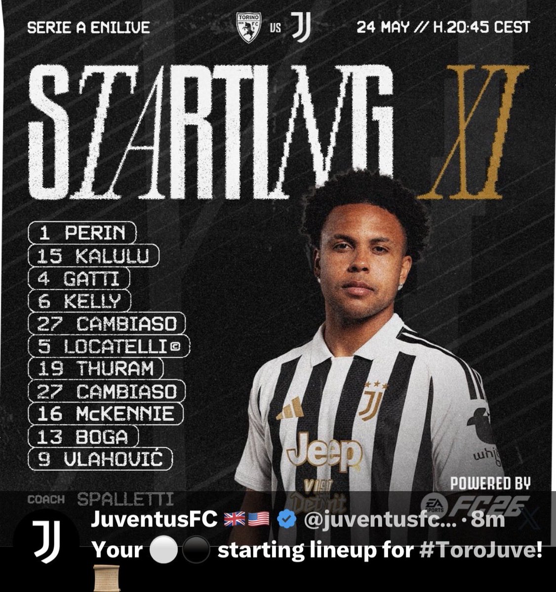 TalkingToroPod's tweet photo. Interesting tactic from Juve to play Cambiaso twice https://t.co/0RF2PX5BaH