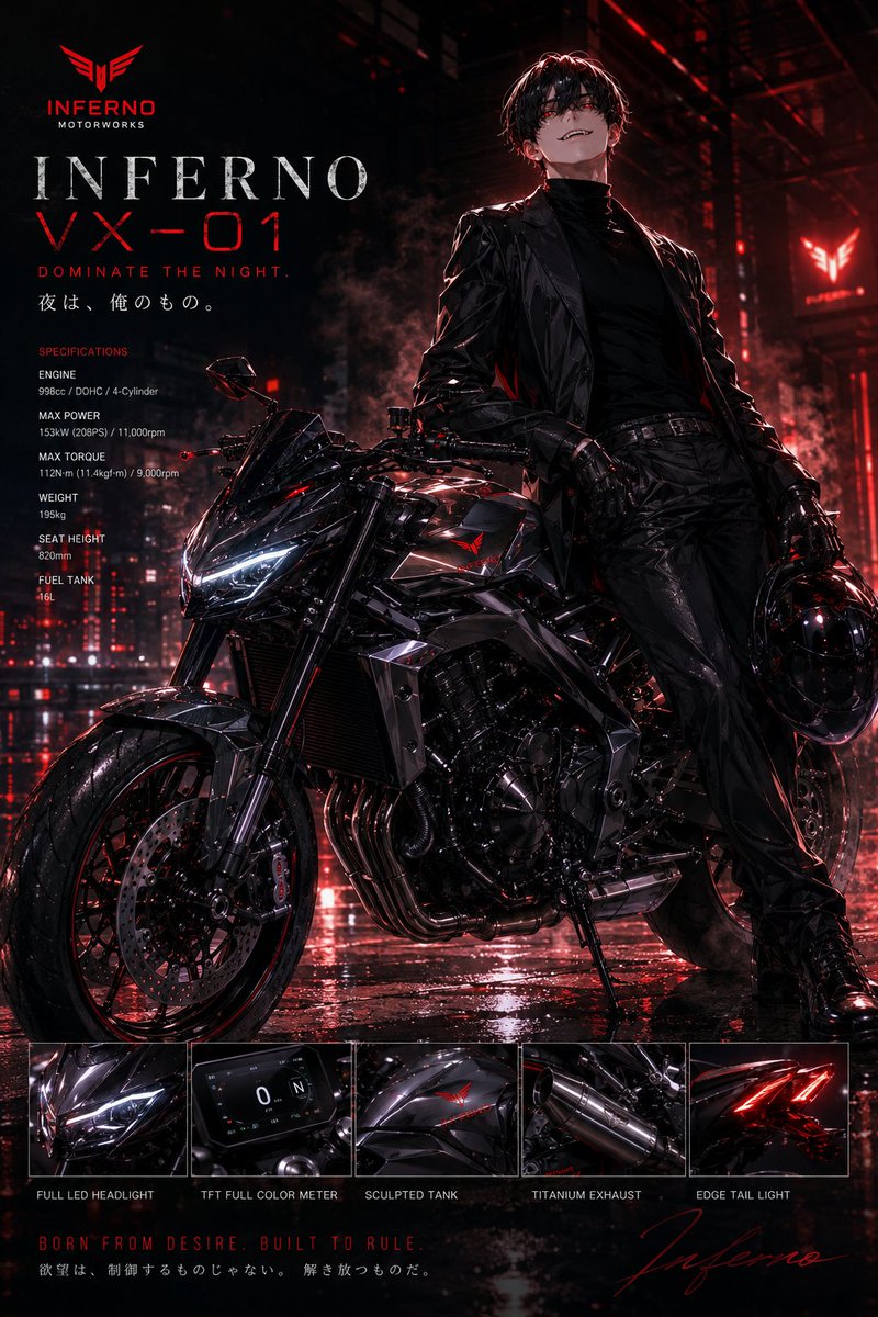 hanamura0319's tweet photo. ChatGPT指示プロンプト

推しorOCのオリジナルバイク作れるプロンプト作りました。

プロンプトはALT(��替)にあります‼️

#紅月概念設計

【使用上の注意】
版権及び他者様の作品を用いた生成画像は投稿禁止

投稿する際は引用rp必須
※個人で楽しむ場合は不要 https://t.co/HkBKe2R0z4