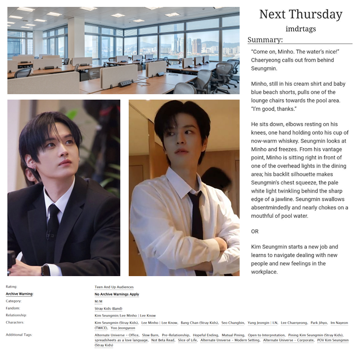 imdrtags's tweet photo. Next Thursday 💻🧑‍💼

— 2min
— T
— 10,171 words
— oneshot
— corporate/office AU
— slow-burn, open ending 

https://t.co/DfRc6SiWIw https://t.co/UCXOTeb4JB